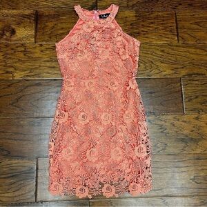 Lulus Love Poem coral Lace Mini Dress